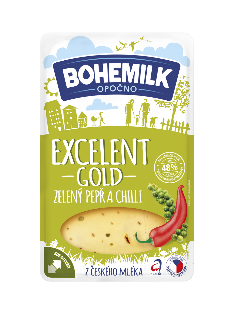 BOHEMILK Excelent sýr 48 % pepř/chilli plátky chlaz. 100 g