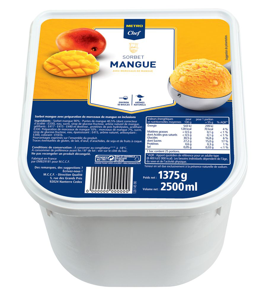 METRO Chef Sorbet mango mraž. 2,5 l